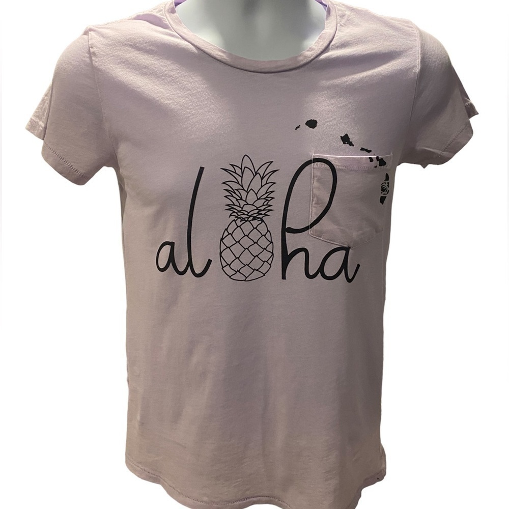 HONOLUA Wahine “Aloha” Hawaiian Islands Light Purple Pocket Shirt Women S Small